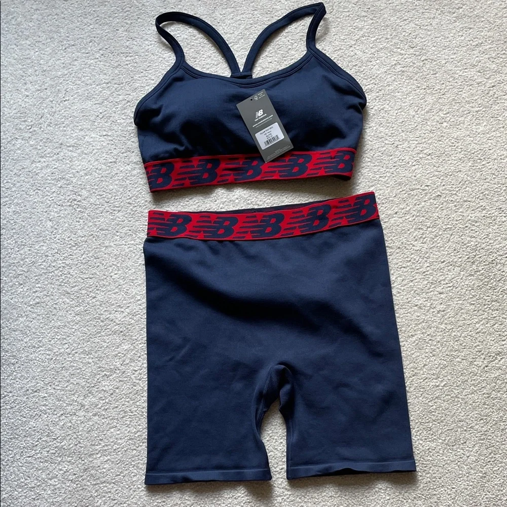 New Balance Women's Navy and Red Sports Bra Set - Picture 1 of 6